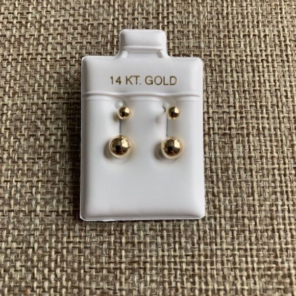 Double ball two hole earring 14k solid gold - Picture 1 of 7